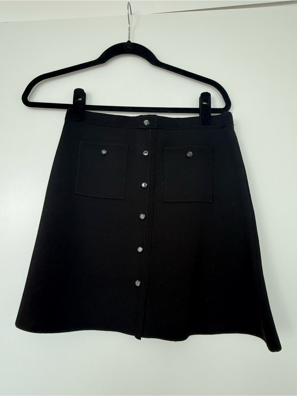 Sandro Black Button-Front Knit A-Line Skirt - Size 38